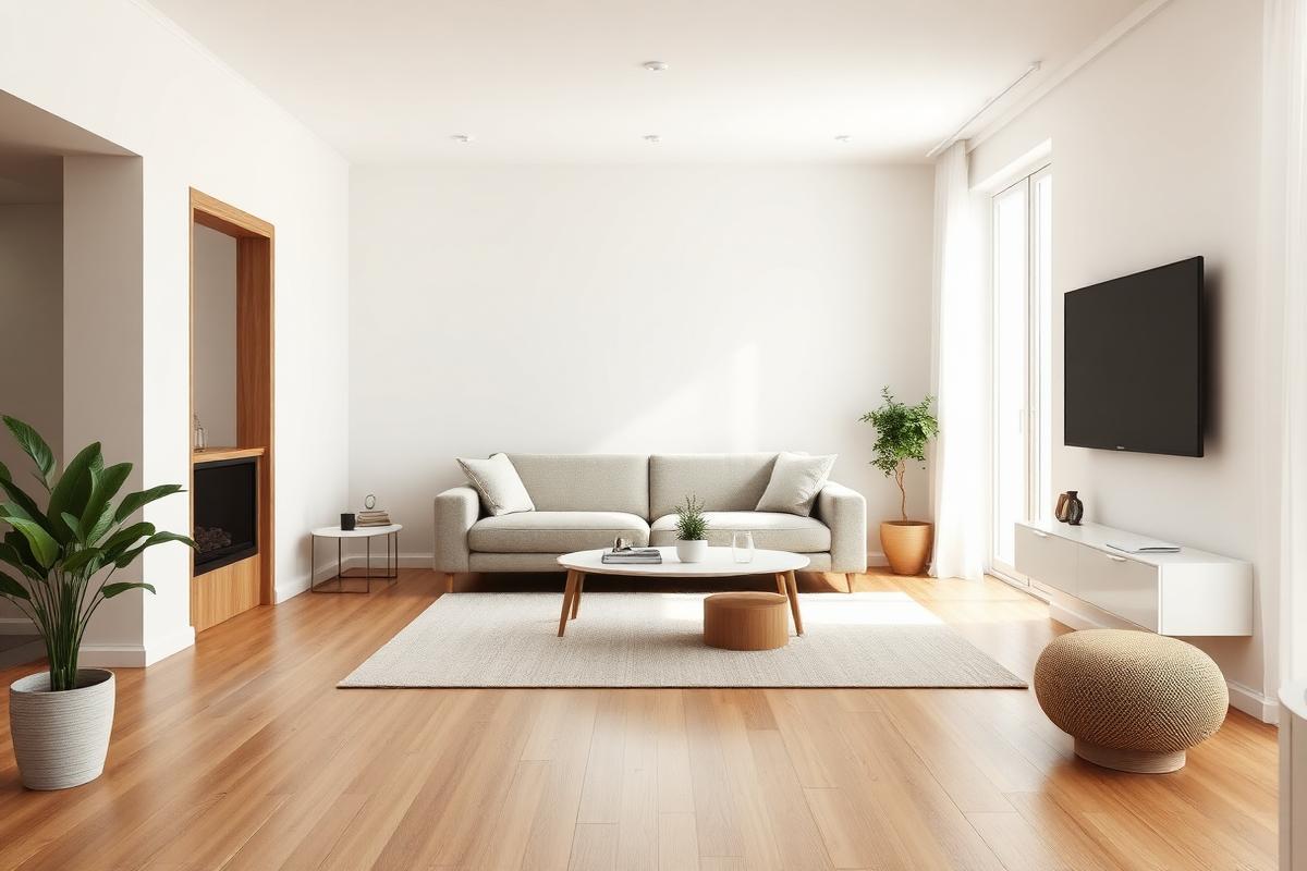 Bright minimal living room with oak flooring after an AI redesign
